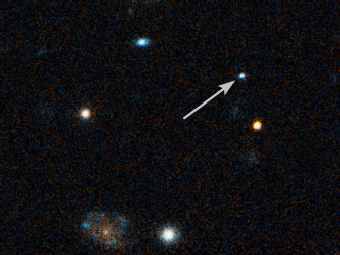 �������� ���������� ������������� �������� GRB 080319B. ������, ��������� ��� ������ ��������� "�����" 7 ������ 2008 ����. ����������� NASA, ESA, A. Fruchter (STScl). 