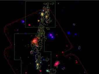 ���������������� ������������. ������� ��������� �� �������� �������� ��������� ���������� ��������� ��������� ��������� ����� 600 ����� �������� ���. ���� M. Boquien (University of Massachusetts), P.-A. Duc (National Center for Scientific Research, France), GALEX, European Southern Observatory, Spitzer � National Radio stronomy Observatory